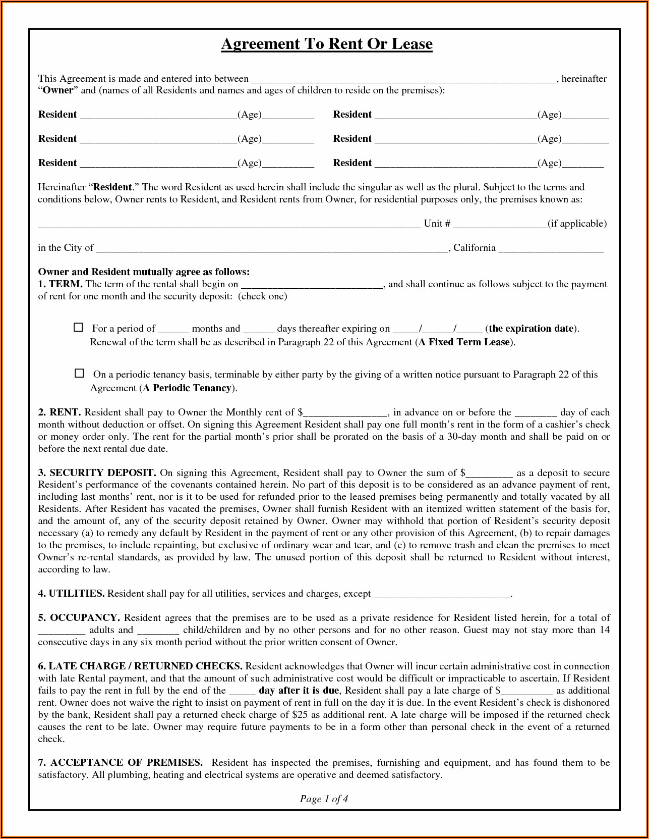 Property Lease Agreement Form Free