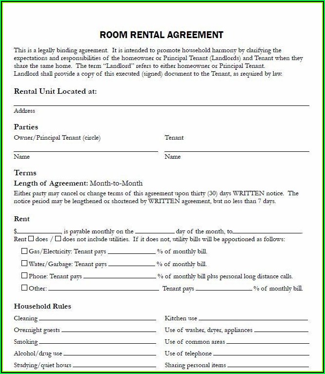 Room For Rent Agreement Template