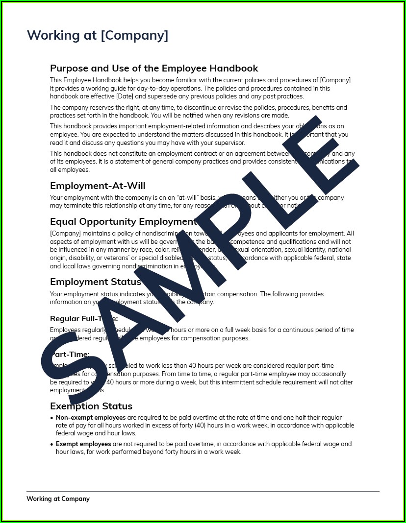 Sample Employee Handbook 2018