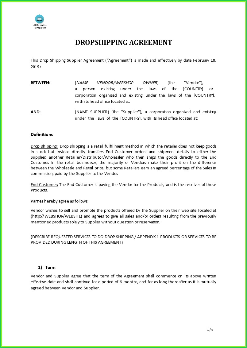 Simple Supply Agreement Template Free