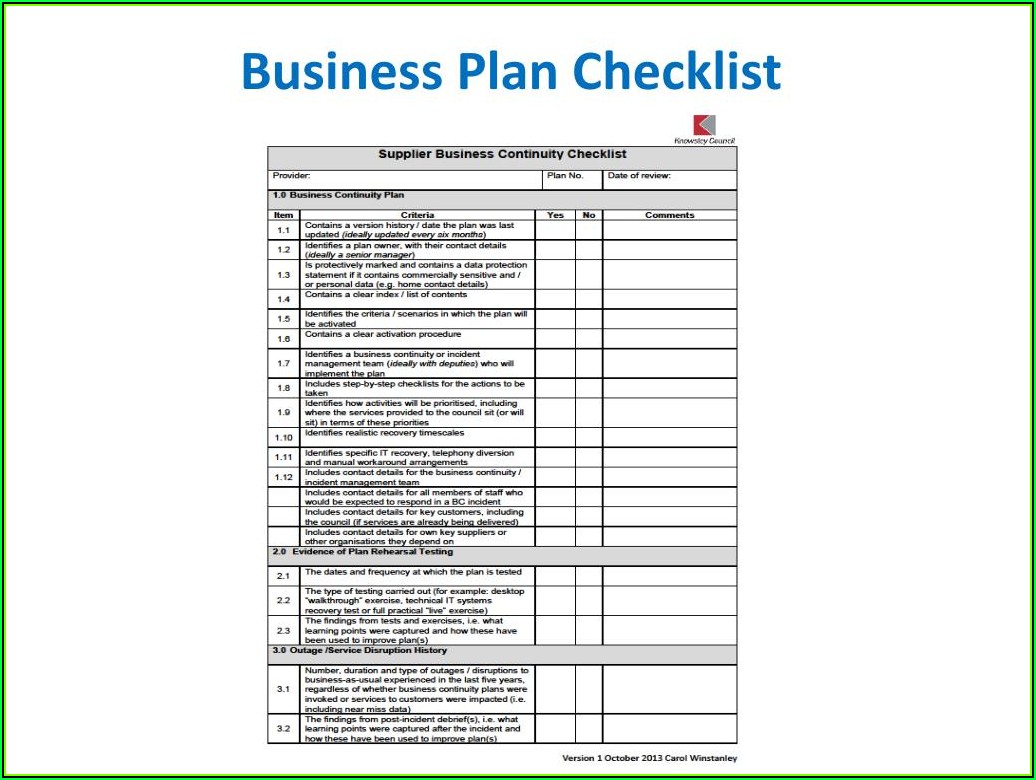 Small Business Continuity Plan Template