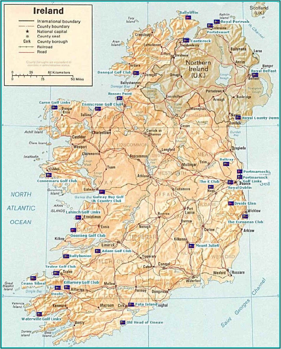 Southern Ireland Golf Courses Map