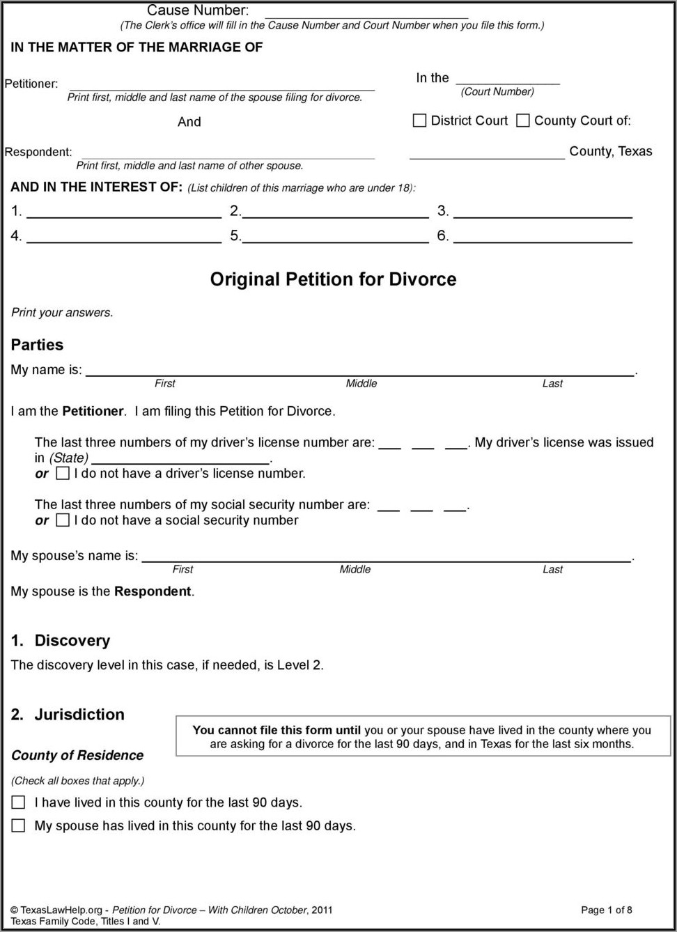 State Of Texas Uncontested Divorce Forms