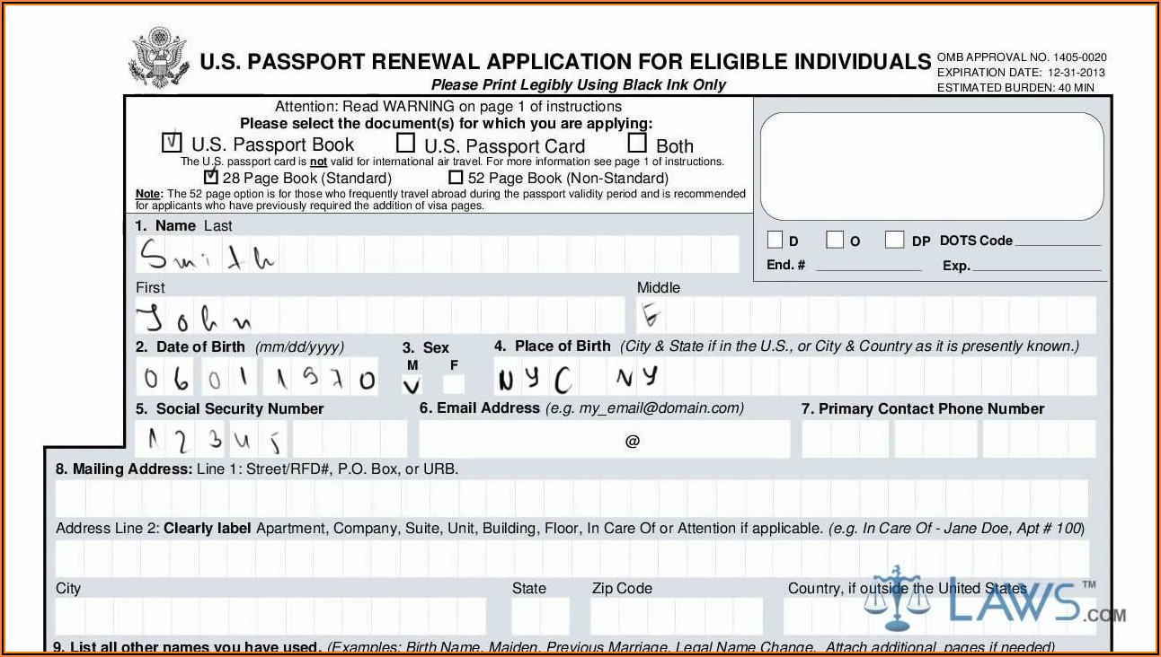 Us Passport Renewal Application Form Ds 82