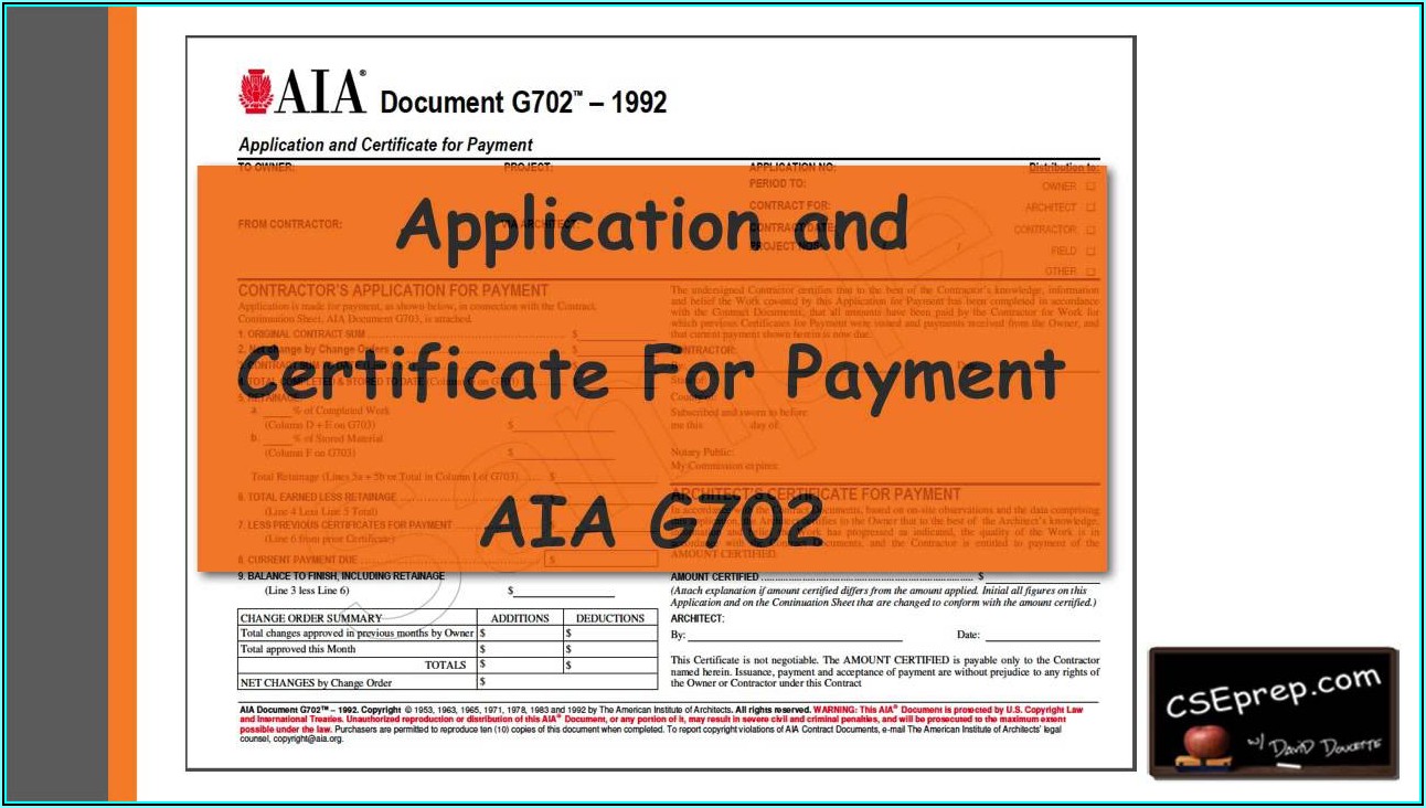 Aia Document G702 Application And Certificate For Payment