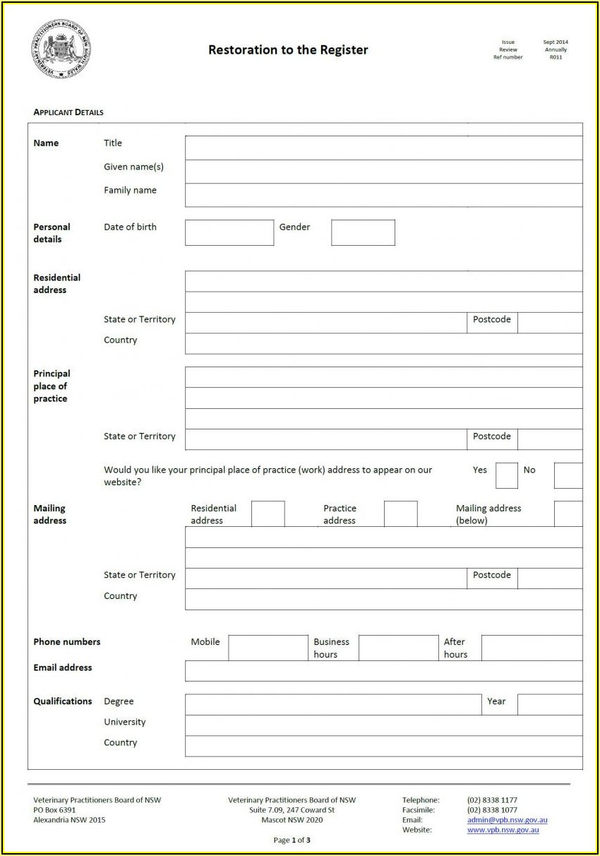 Birth Certificate Replacement Form Nsw