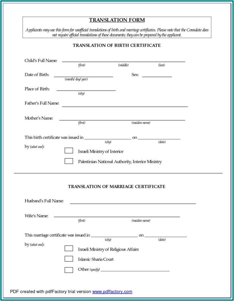 Birth Certificate Translation Form