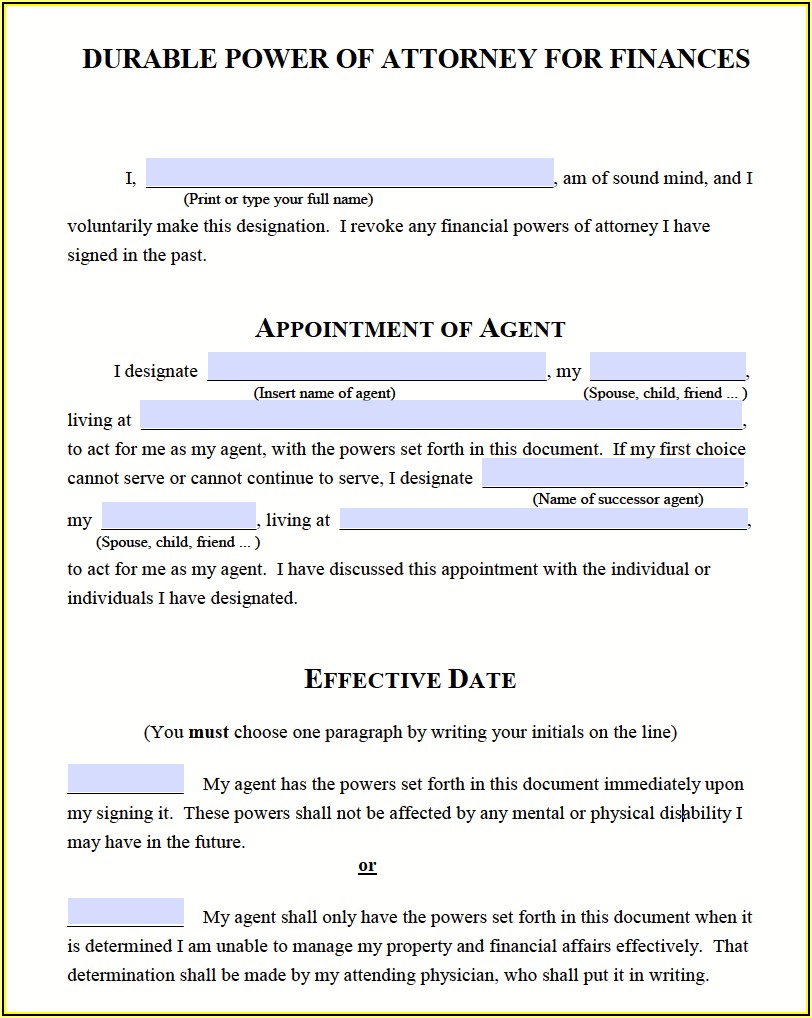 Blank Durable Power Of Attorney Form Michigan