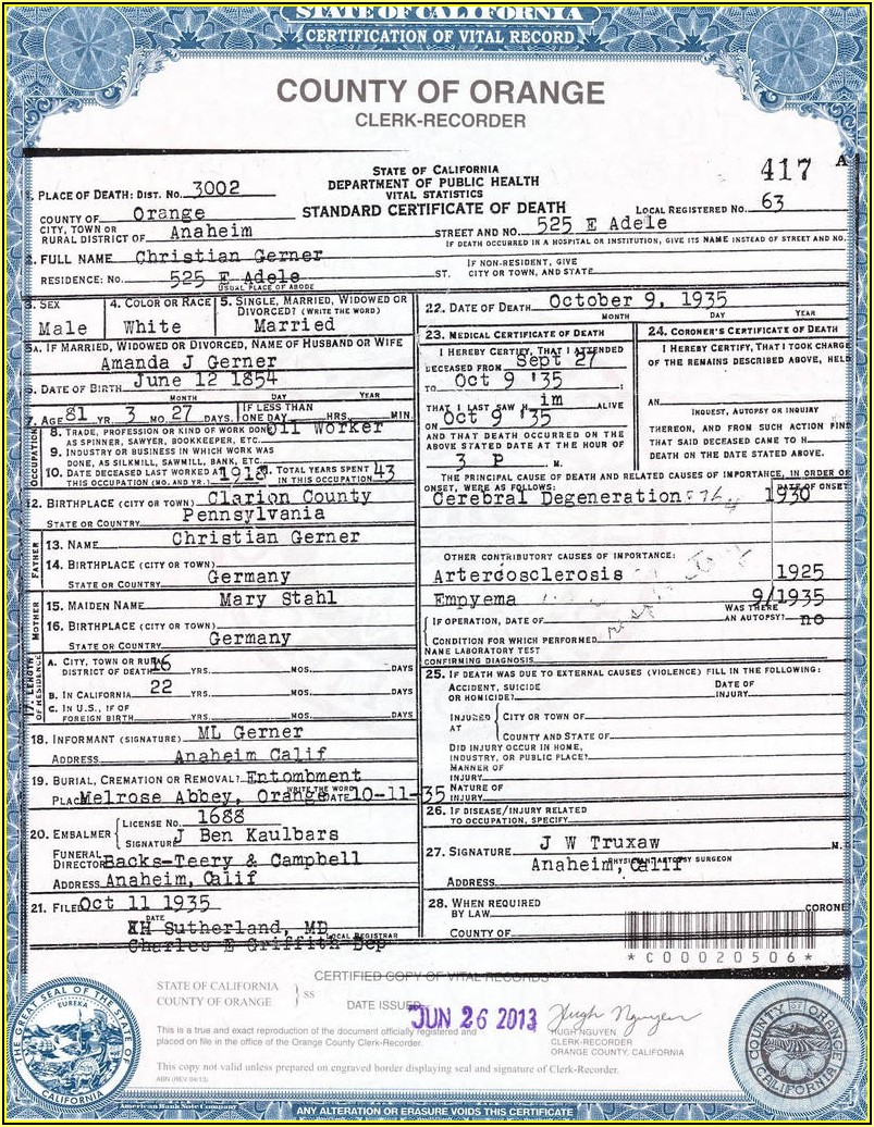 California Birth Certificate Replacement Form