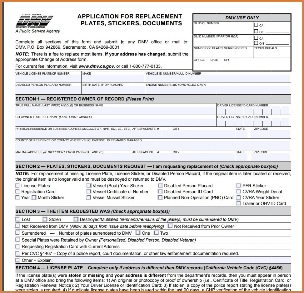 California Dmv Registration Form 156