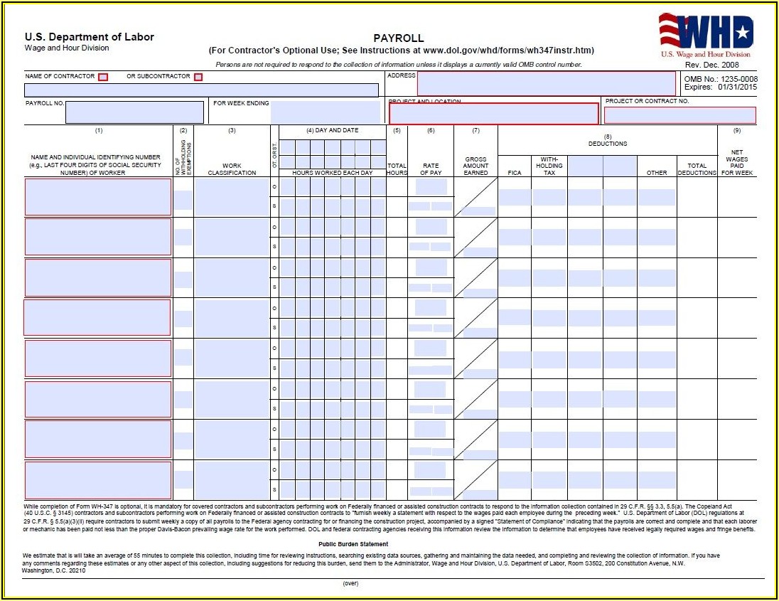 Certified Payroll Forms Excel Free