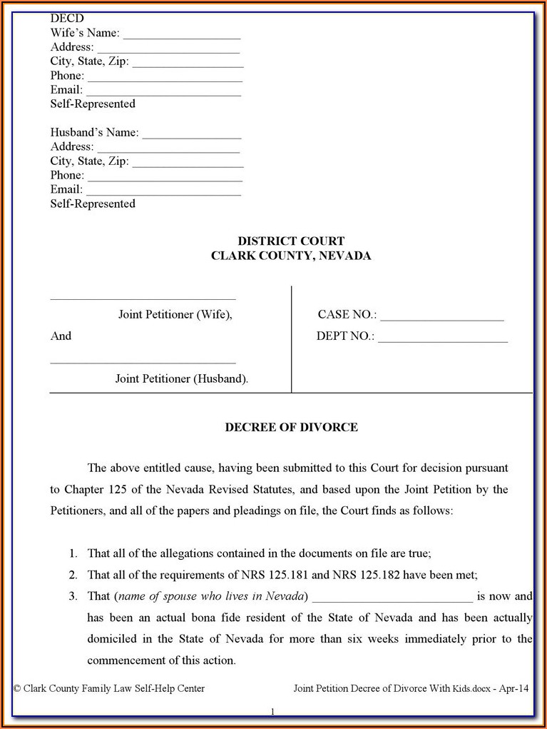 Clark County Nevada Family Court Divorce Forms