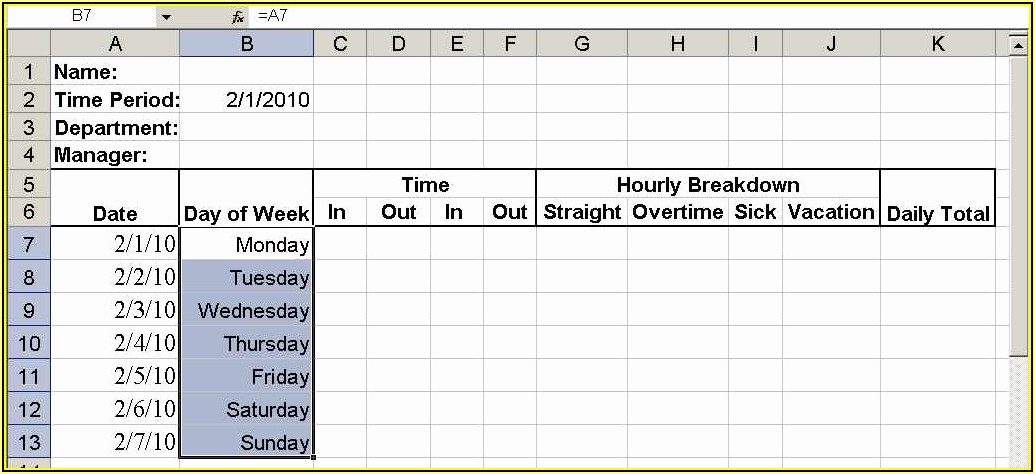 Daily Time Sheet Format