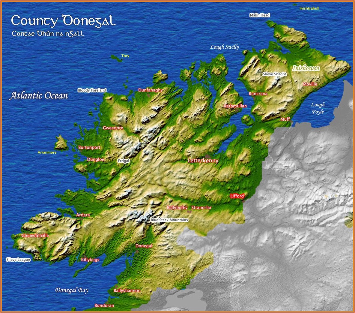 Detailed Map Of County Donegal Ireland