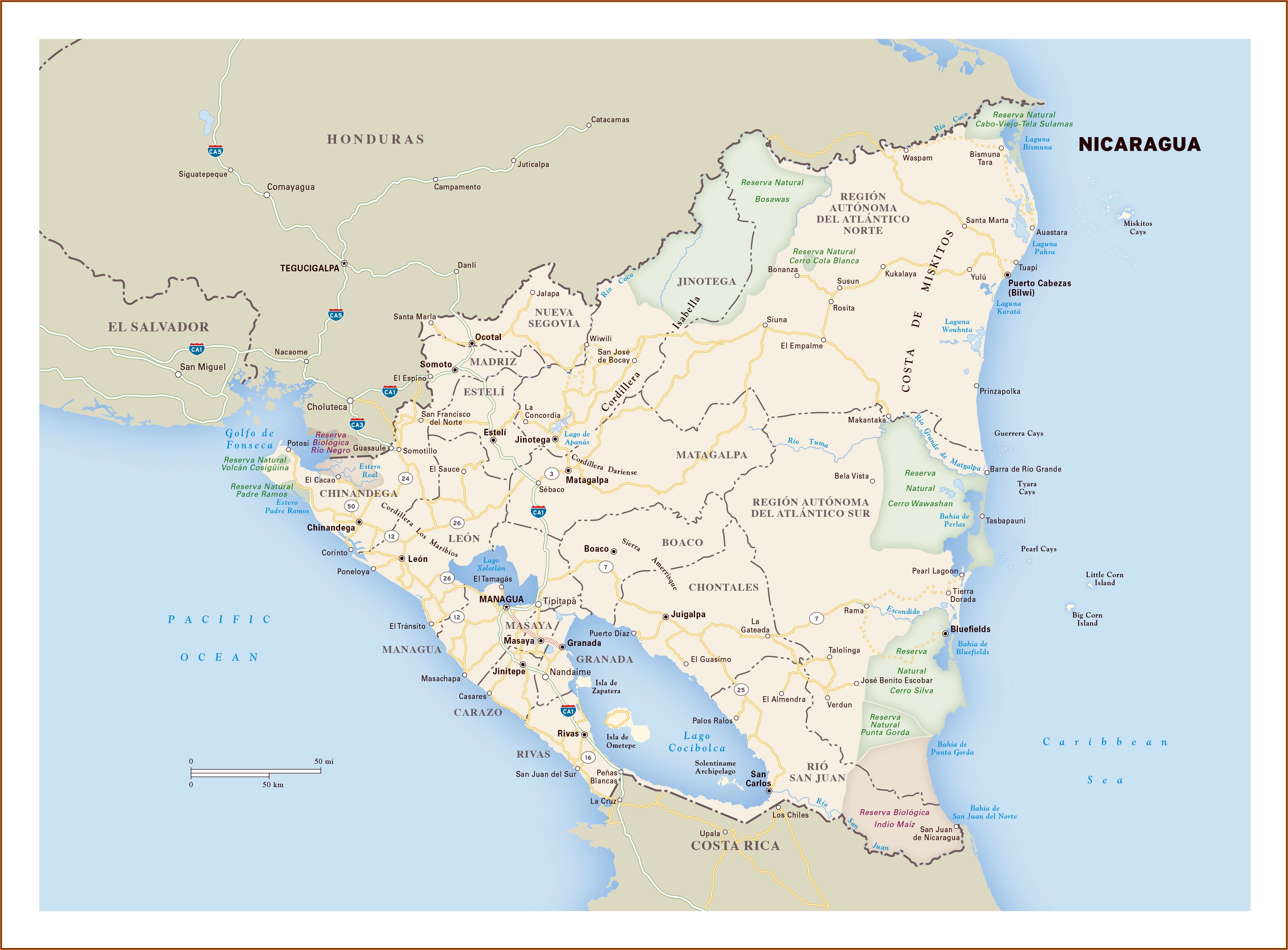 Detailed Map Of Nicaragua