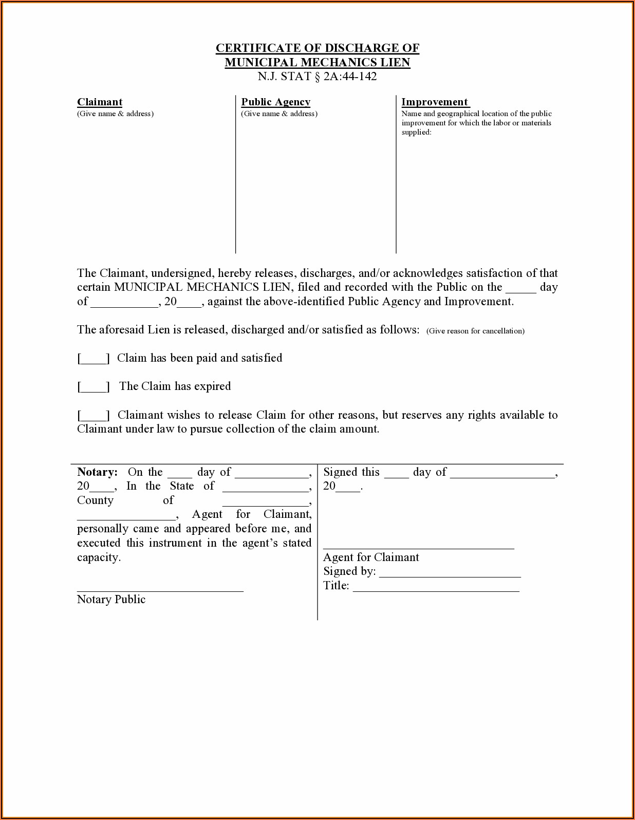 Discharge Of Mortgage Form Nj