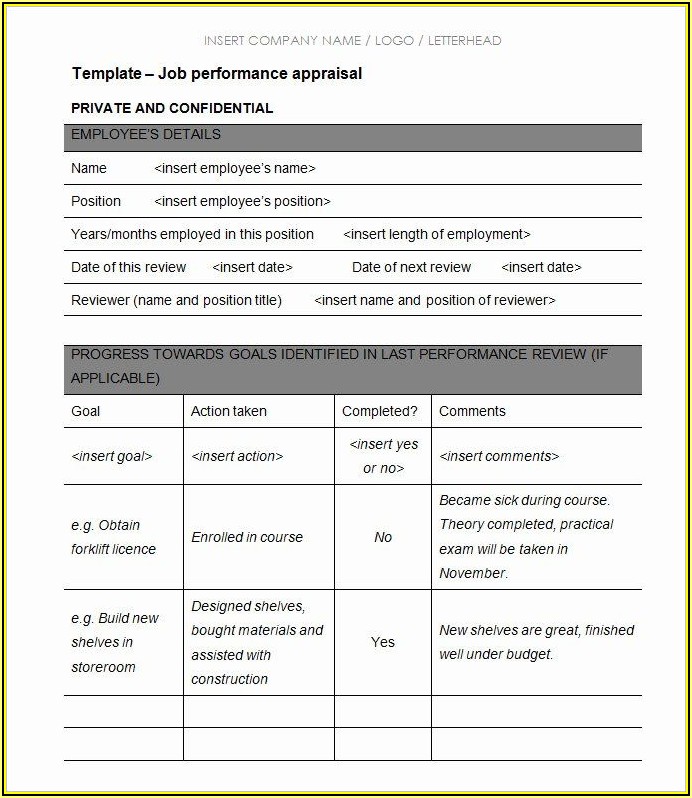 Employee Performance Appraisal Form Template Pdf