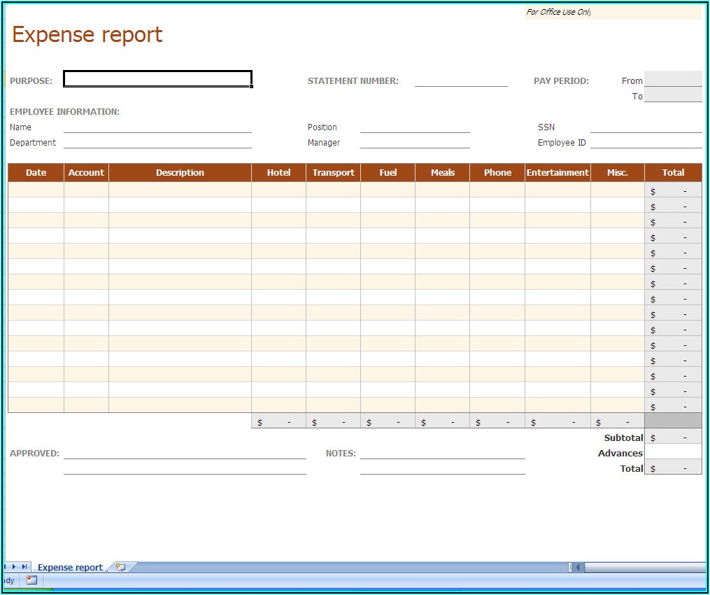 Expense Report Form Template Excel