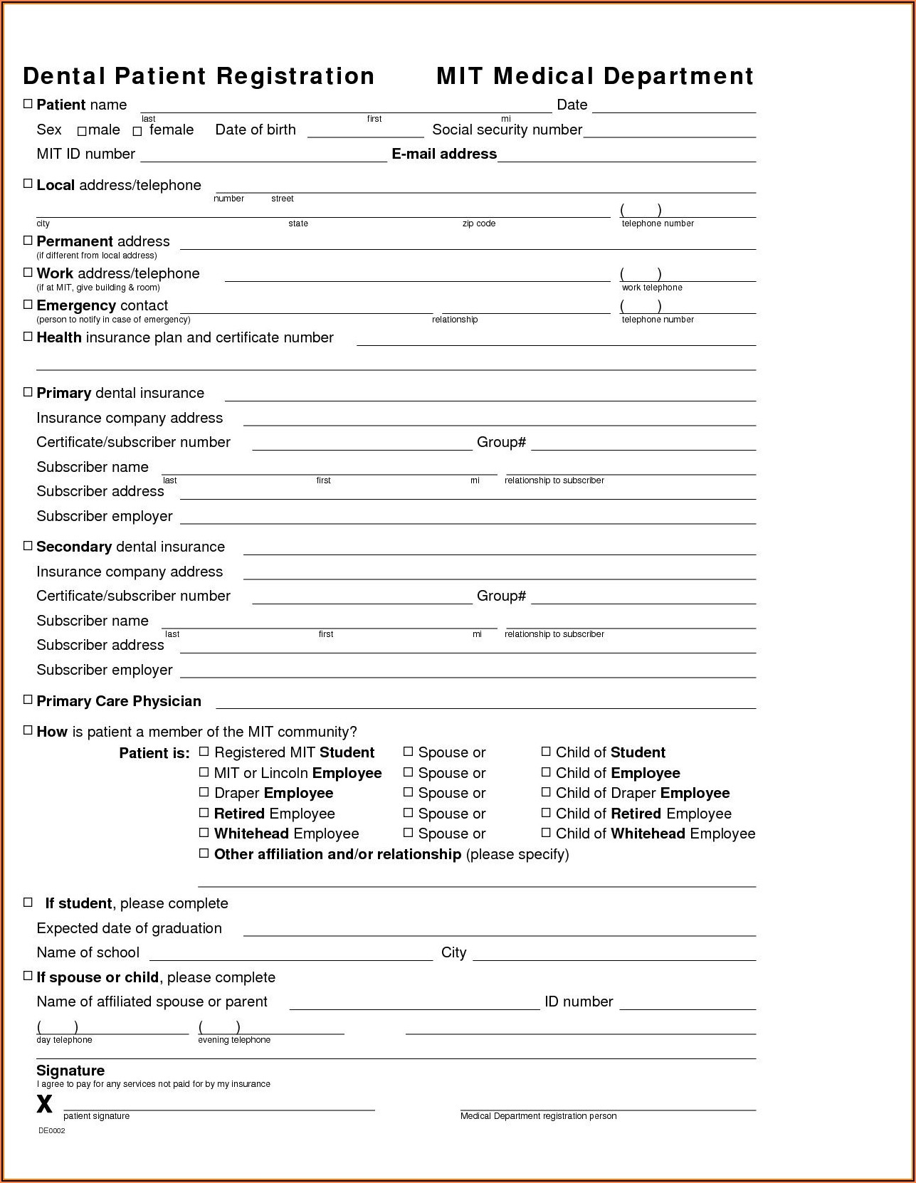 Free Dental Patient Registration Form Template
