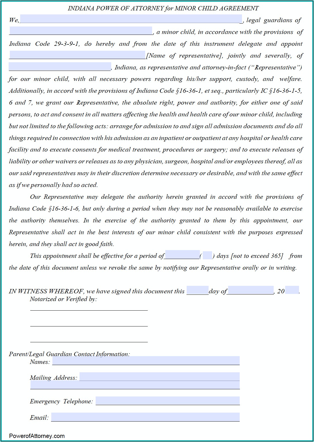 Free Durable Power Of Attorney Forms To Print Indiana