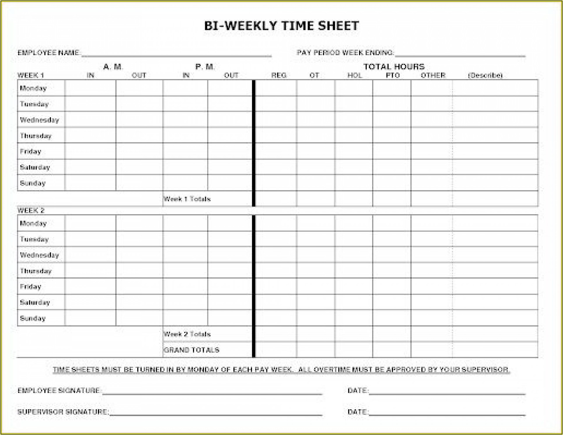 Free Printable Biweekly Time Sheets Forms