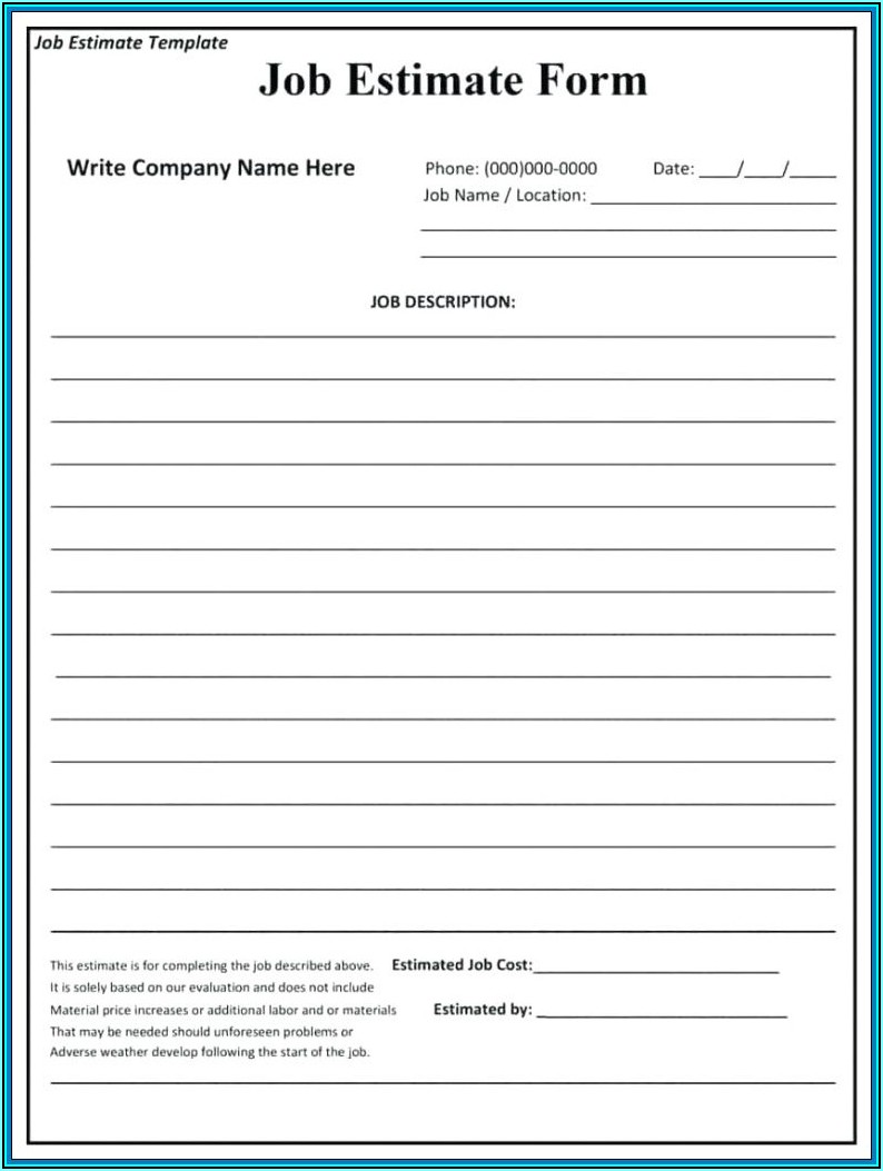 Free Printable Blank Estimate Forms