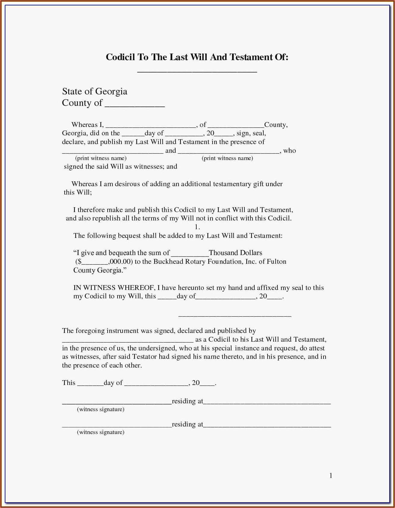 Free Printable Codicil Form Uk