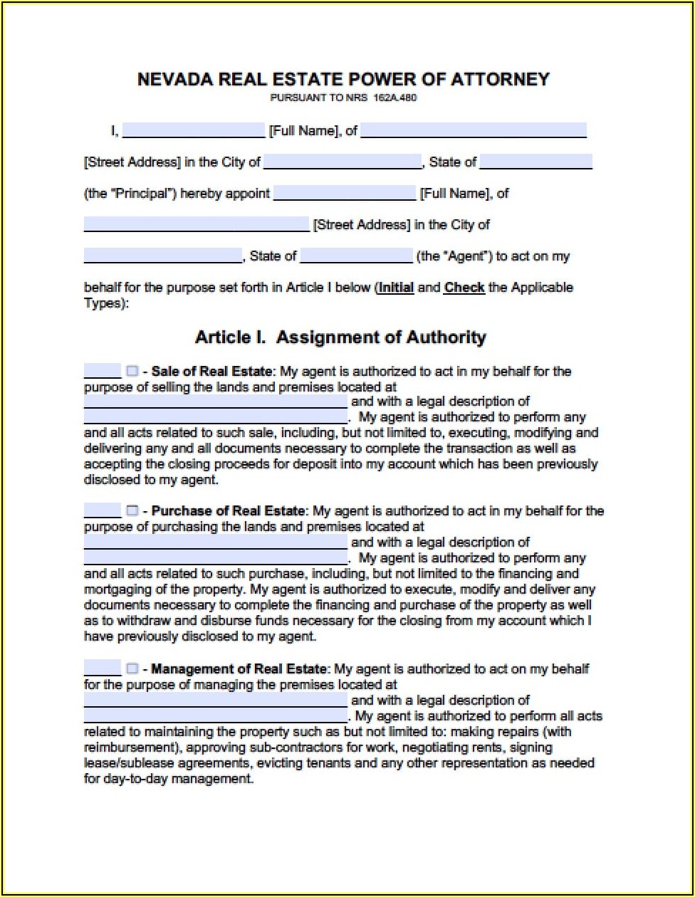Free Printable Durable Power Of Attorney Form Nevada