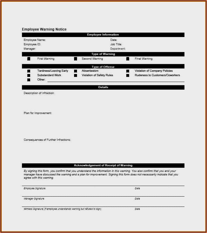 Free Printable Employee Warning Form