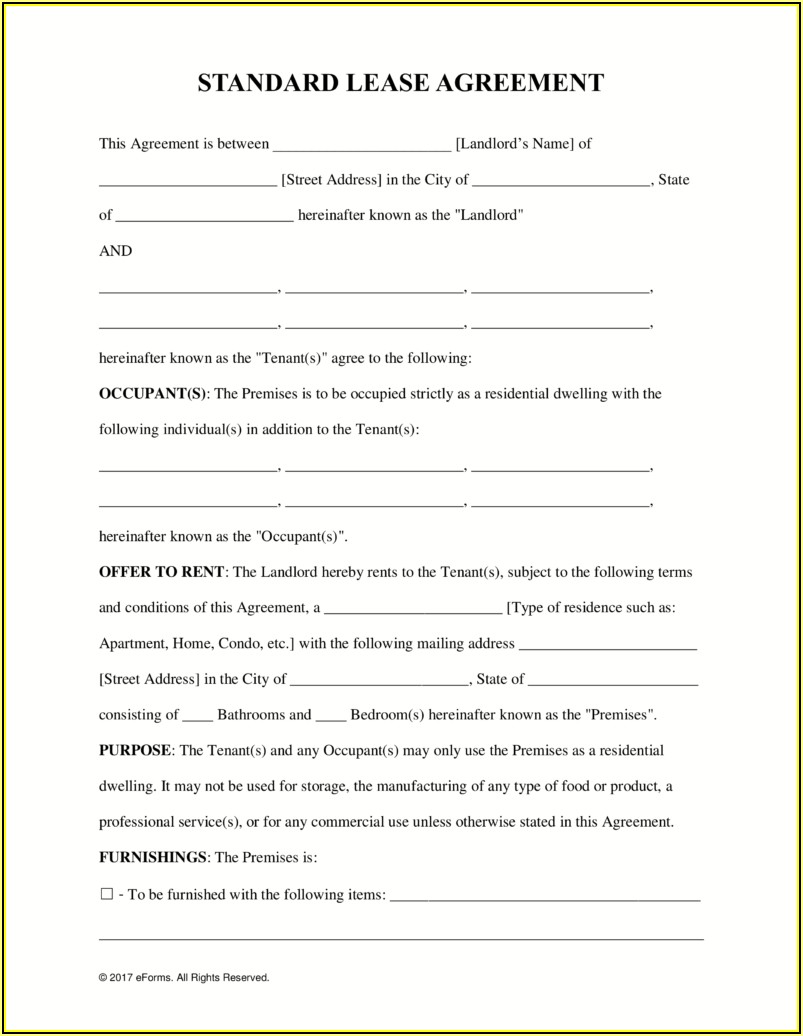 Free Rental Or Lease Agreement Forms
