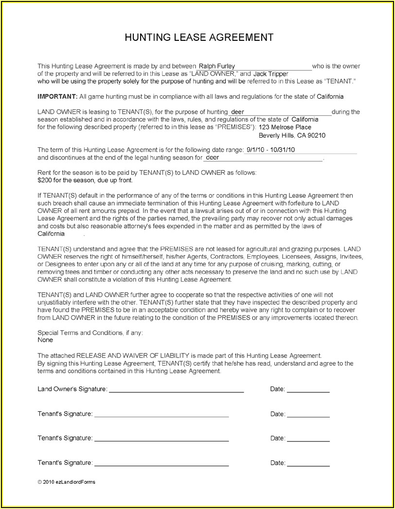 Hunting Lease Waiver Form