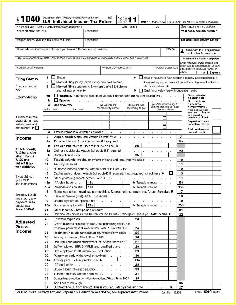 Irs Forms 1040ez 2011