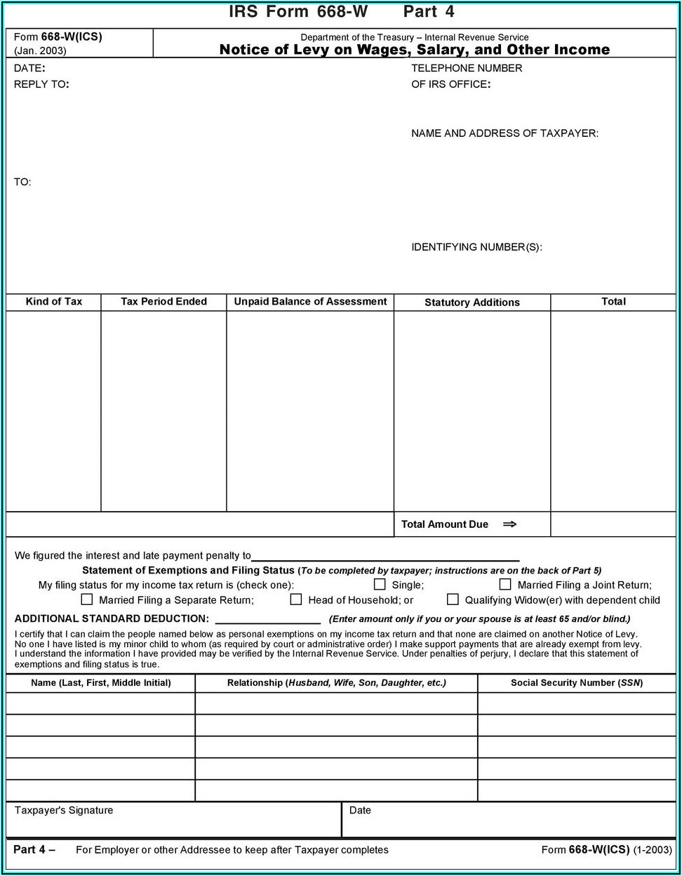 Irs Tax Levy Form 668 W
