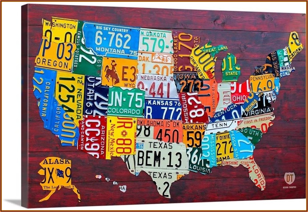 License Plate Usa Map Wall Art