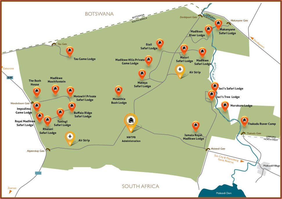 Map Of Madikwe Game Lodges