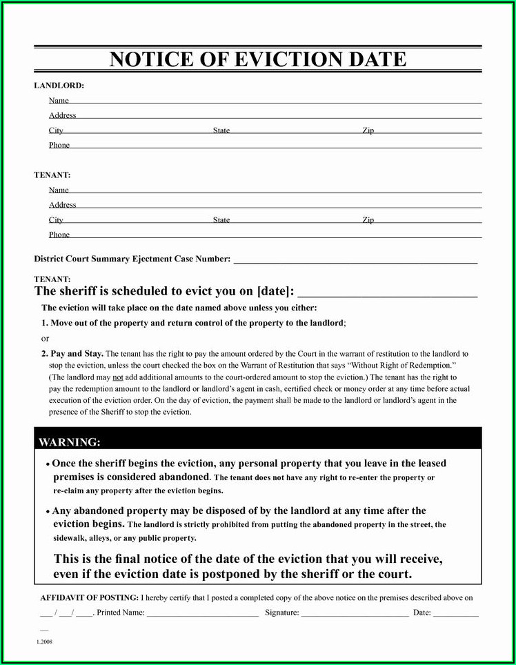 Notice Of Eviction Template Pdf