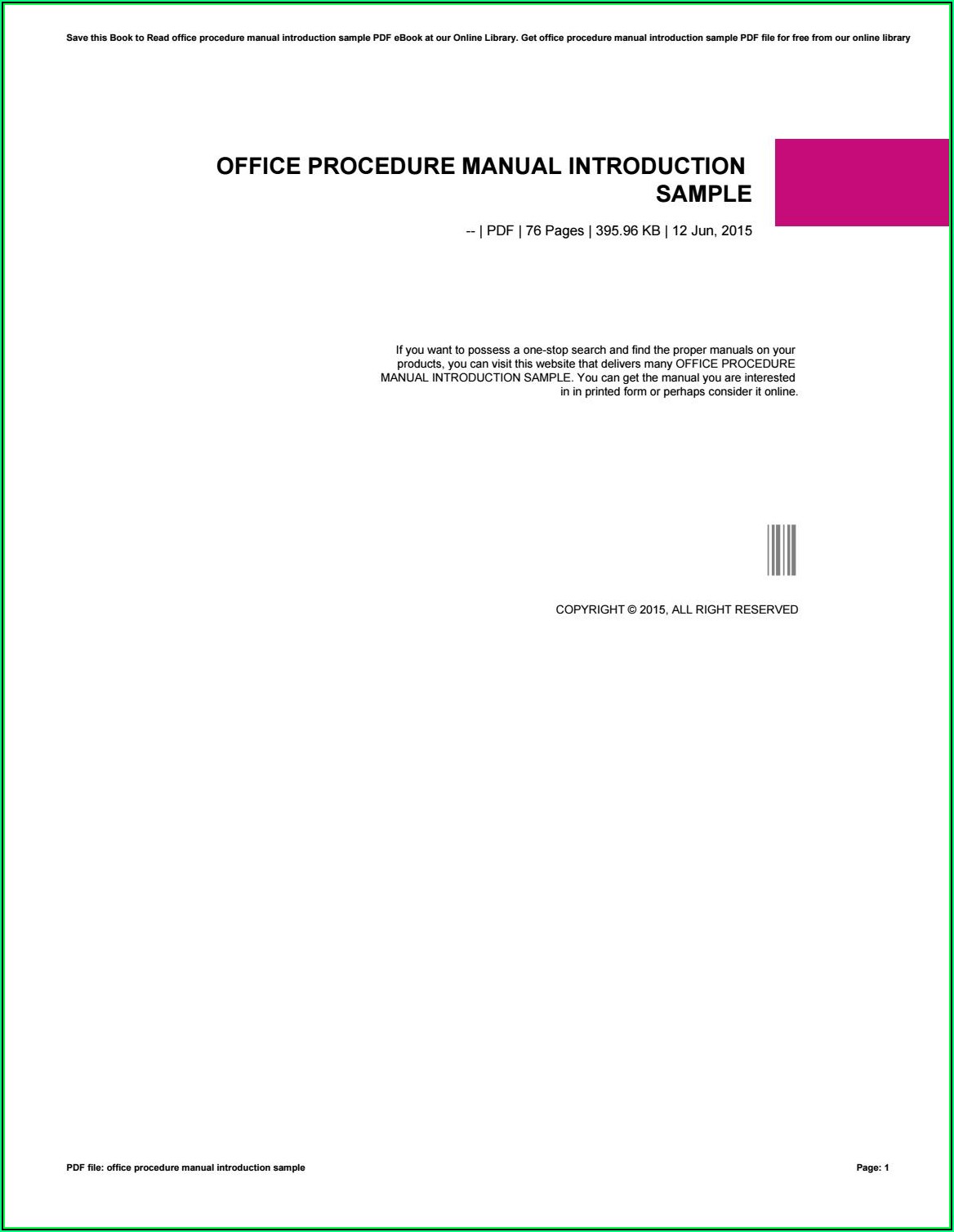 Office Procedure Manual Sample