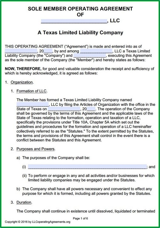 Operating Agreement Template Llc Texas Template 1 Resume Examples 