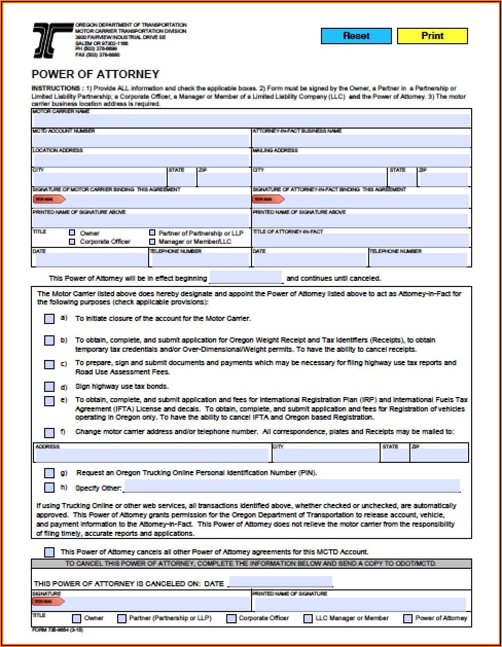 Oregon Limited Power Of Attorney Form
