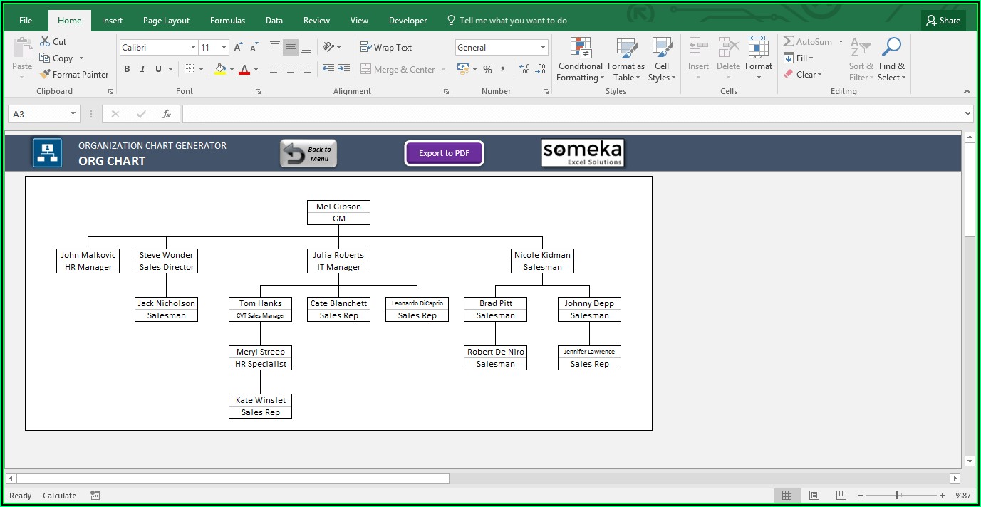 Org Chart Excel Template Free Download