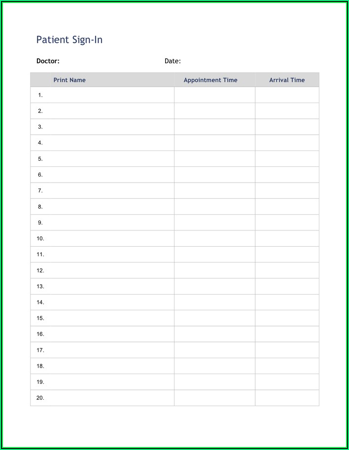 Patient Sign In Sheet Template Pdf