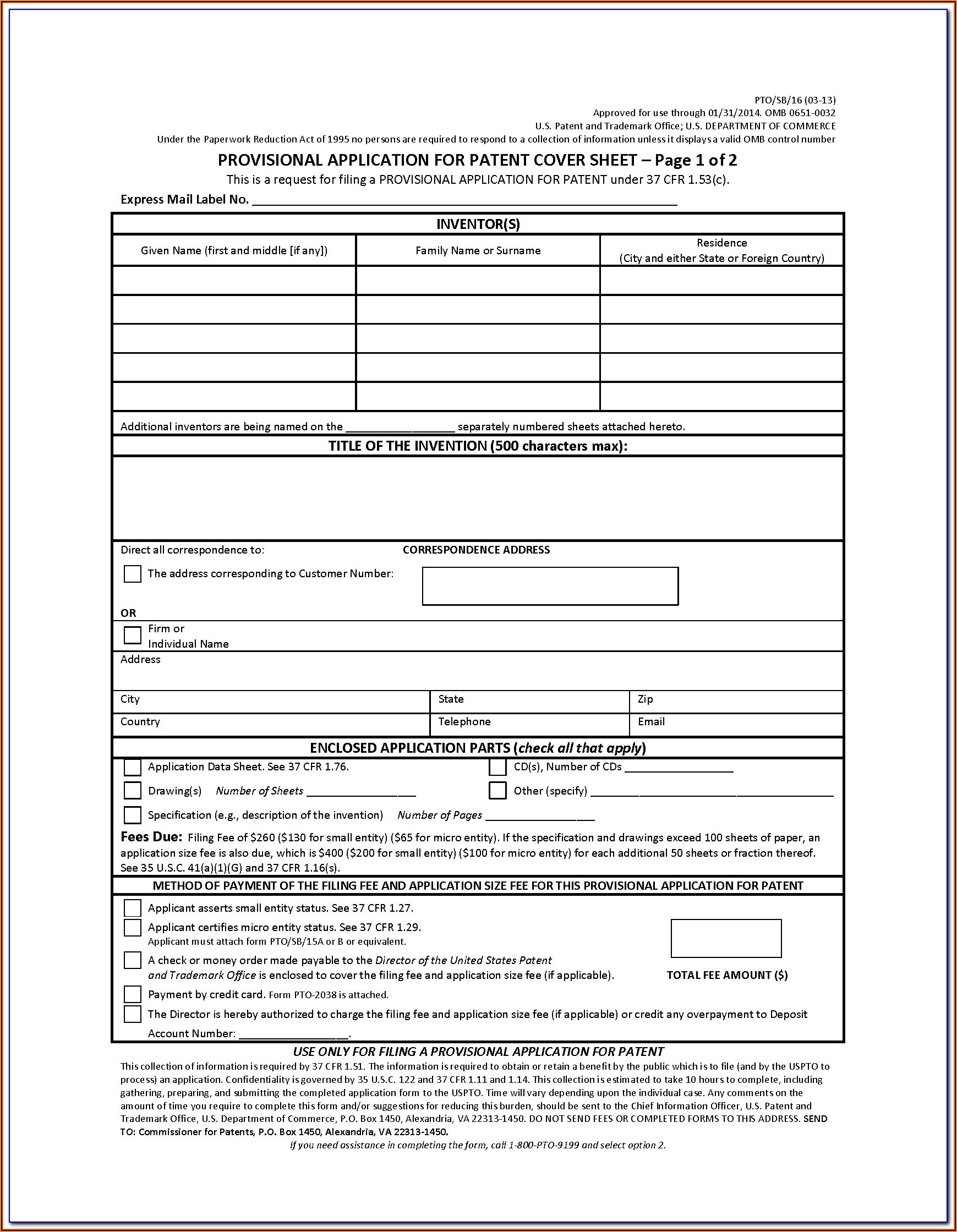Provisional Patent Application Form Canada