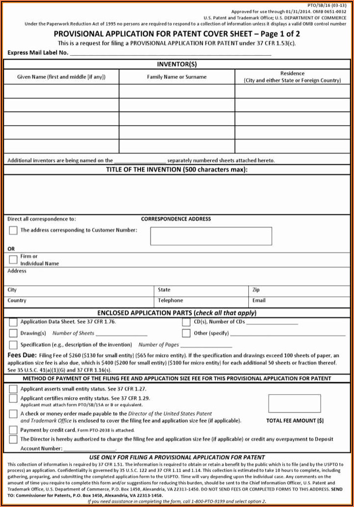 Provisional Patent Application Form Download
