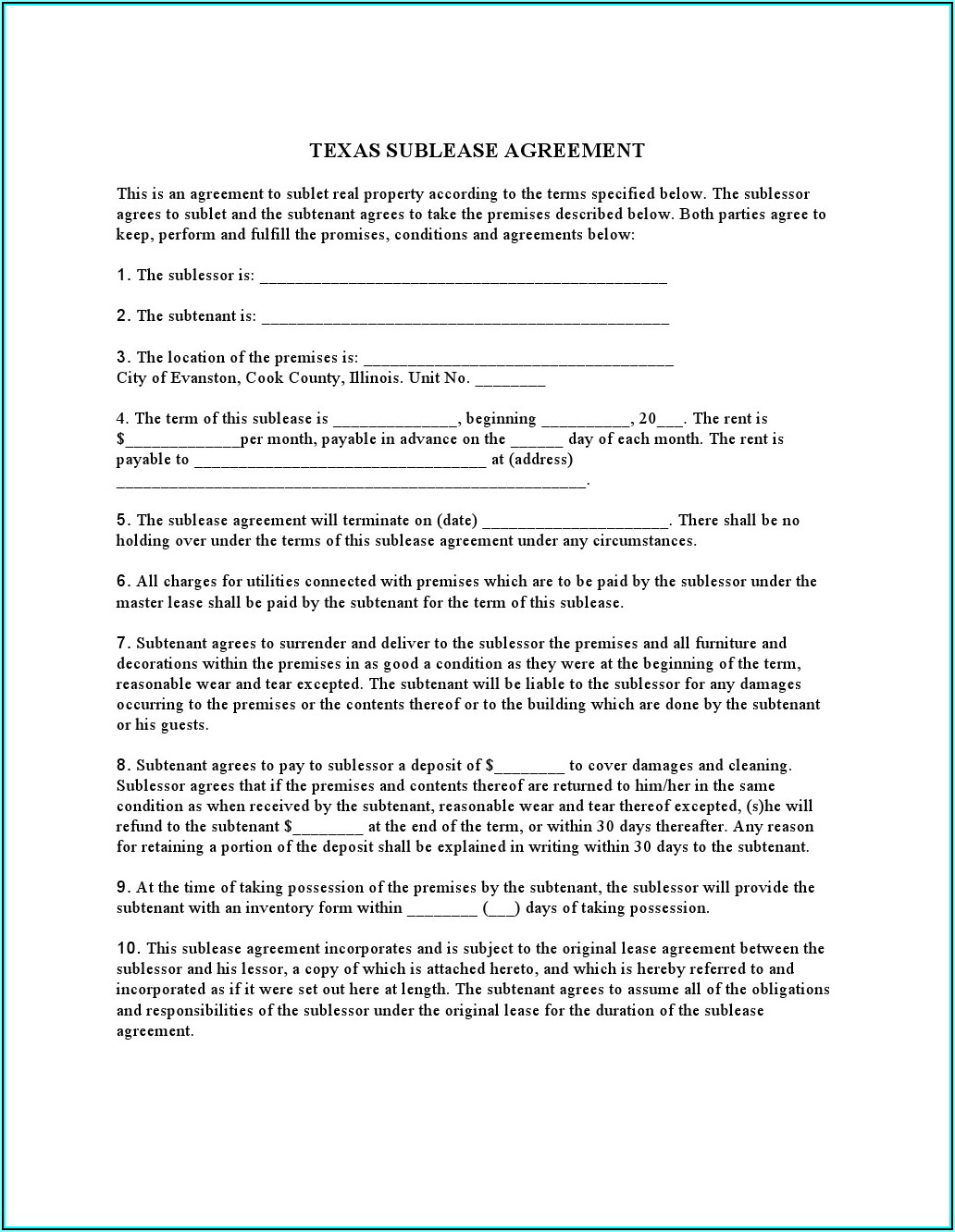 Texas Lease Agreement Form