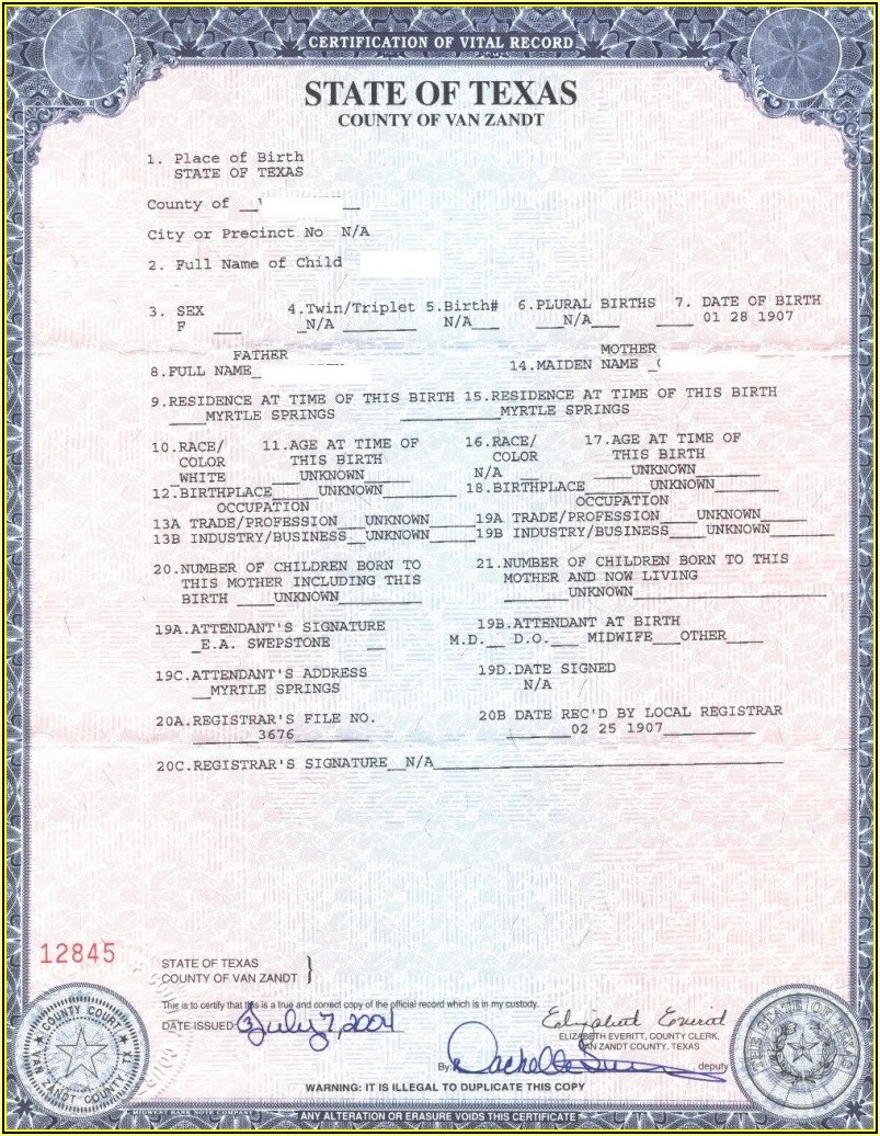 Texas Long Form Birth Certificate Passport