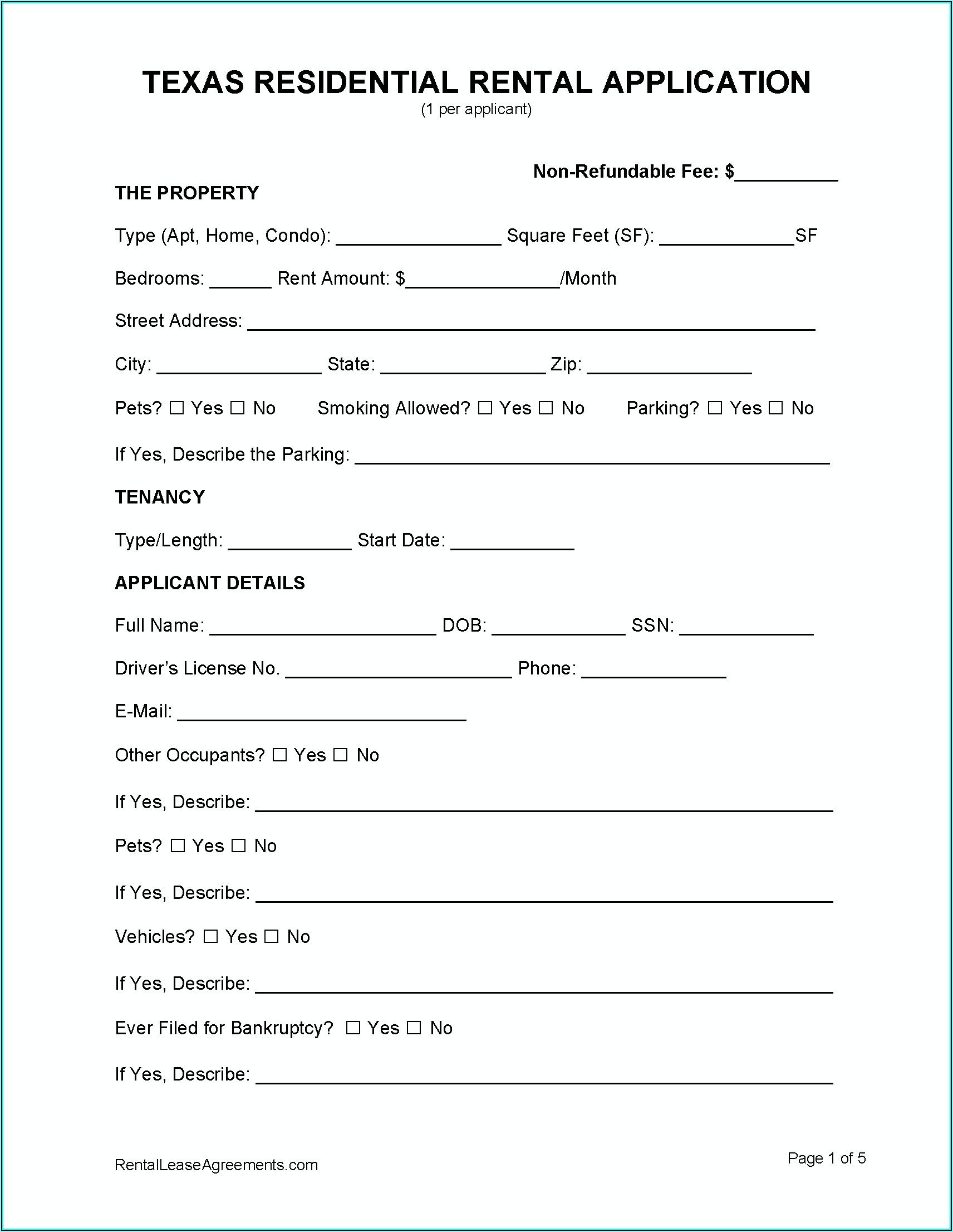 Texas Rental Application Form Pdf