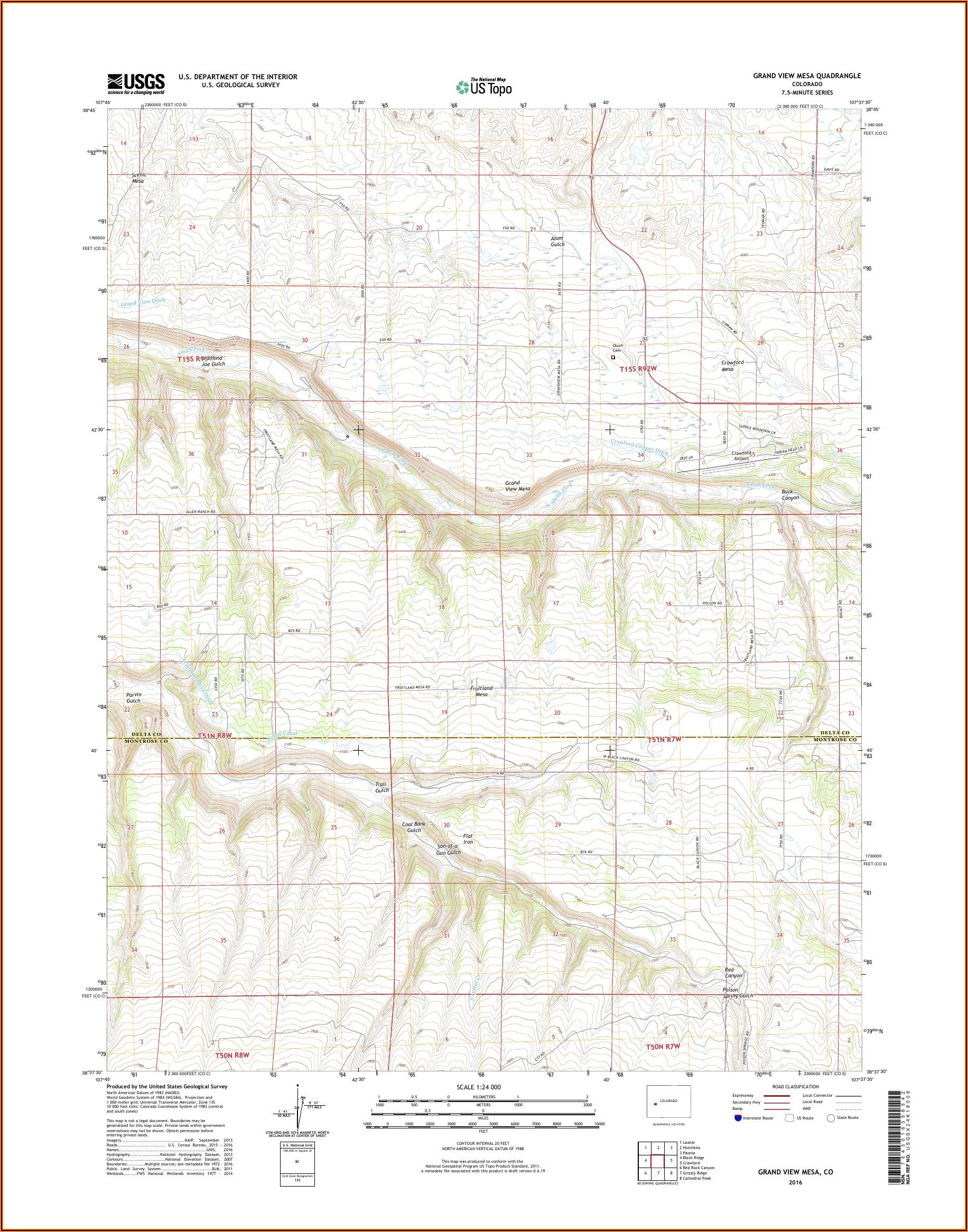 Topo Map Of Grand Mesa Colorado