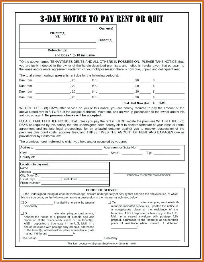 3 Day Notice To Pay Or Quit Template Pdf