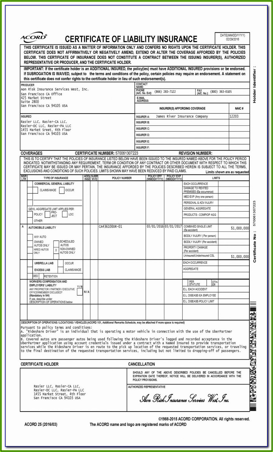 Acord Form 125 Fillable