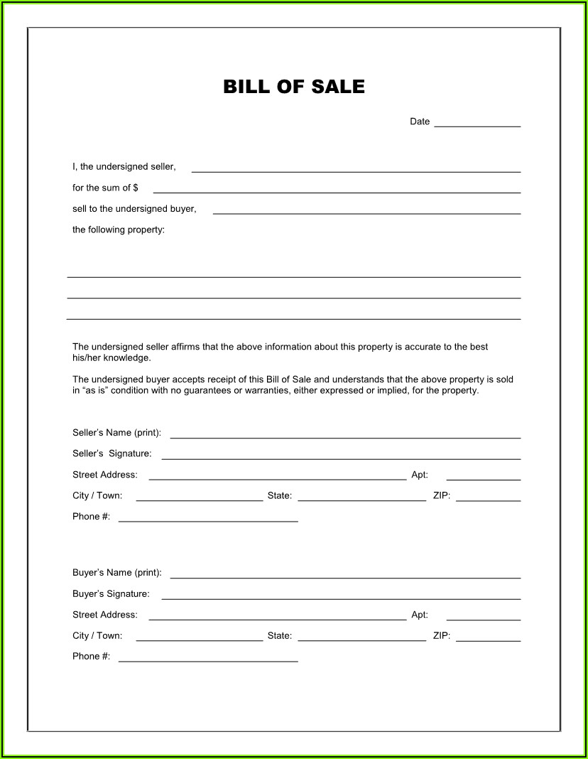 Bill Of Sale Form For Rv Trailer